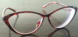 Red-Black marled thin frame cat eyeglasses